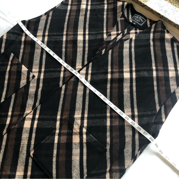 Lucky Brand Caftan Open Cardigan Brown/Black Plaid Women’s Size M Poncho Shawl - Picture 9 of 16